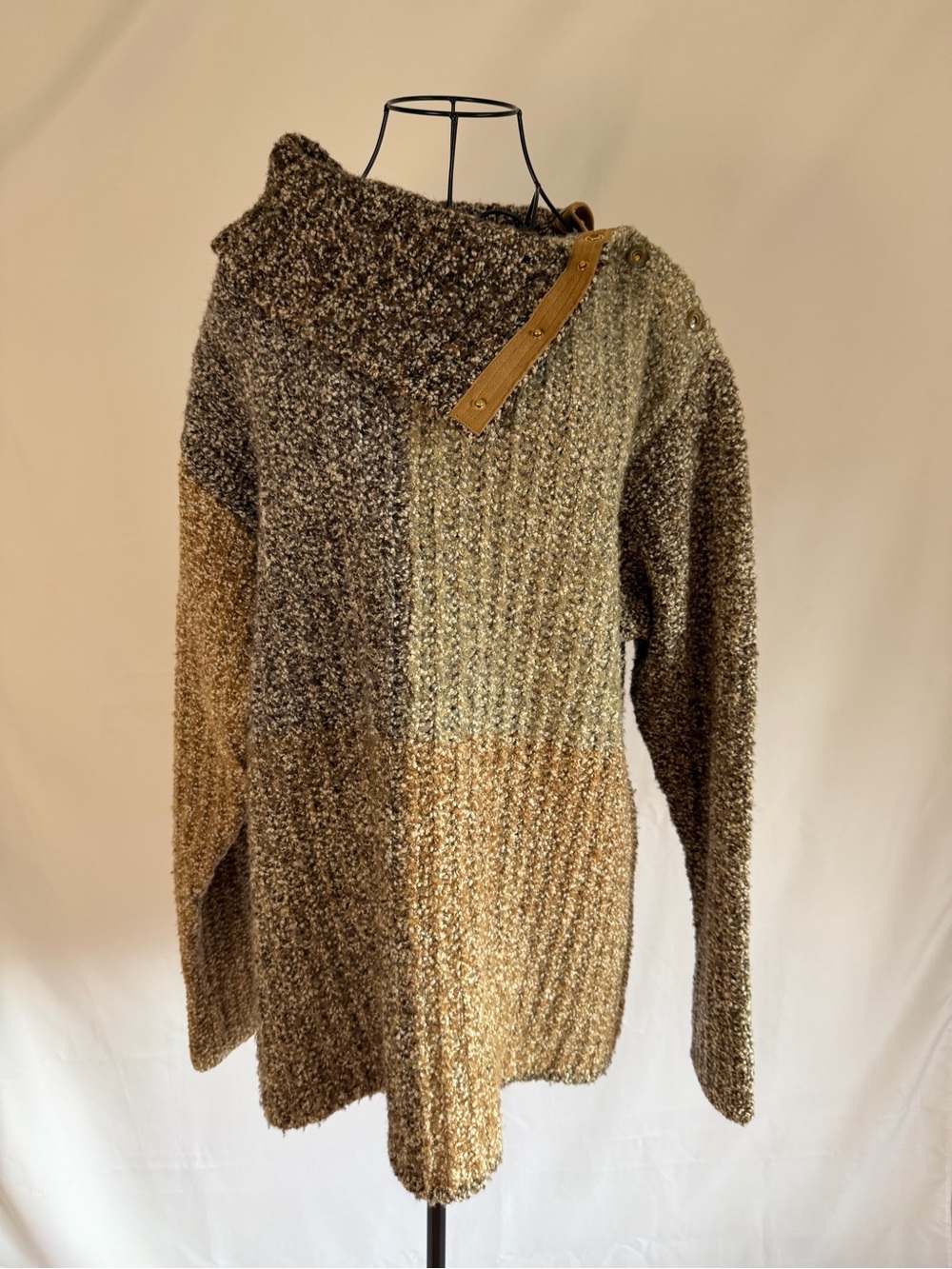 Escada Multitone Buckle Turtleneck Sweater in Brown, Tan, Cream